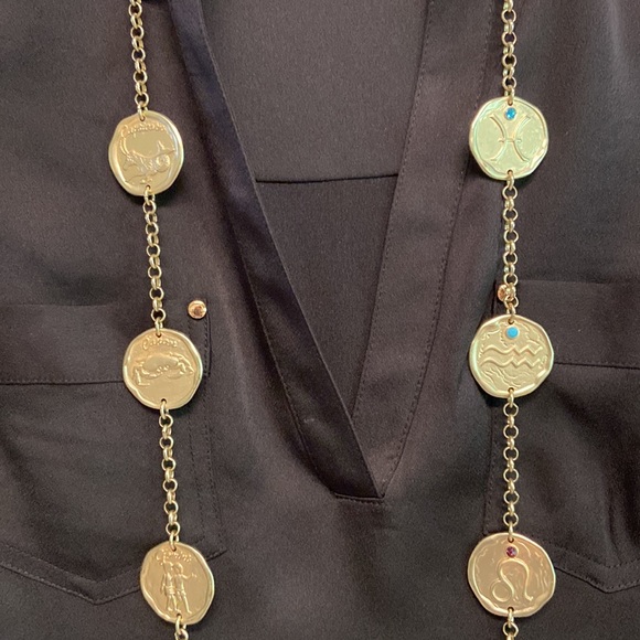 Linea by Louis Dell 'Olio Zodiac Medallion Reversible Goldtone Necklace w Stones - Picture 6 of 13
